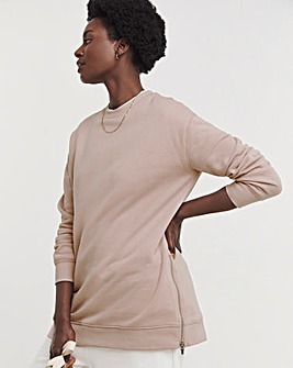 Blush Side Zip Longline Sweat