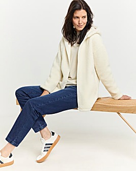 Cream Borg Longline Zip Up Jacket