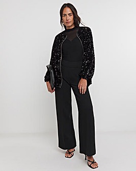 Black Sequin Bomber Jacket