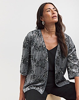 Grey Sequin Velvet Kimono