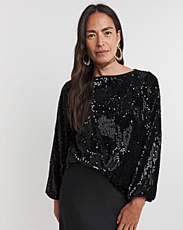 Sequin Velvet Slash Neck Volume Sleeve Top