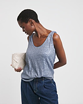 Pale Blue Cowl Neck Sequin Vest