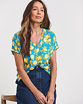 Lemon Print V-Neck Short Sleeve T-Shirt