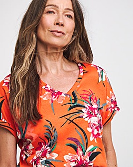 Tropical Print V-Neck Short Sleeve T-Shirt