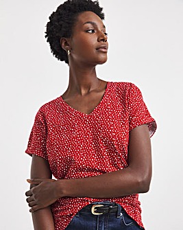 Red Spot V-Neck Short Sleeve T-Shirt