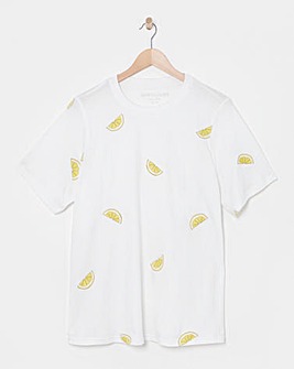 White Crew Neck Lemon Embroidered T-Shirt