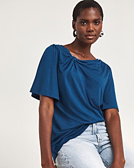 Dark Blue Twist Detail Angel Sleeve Top