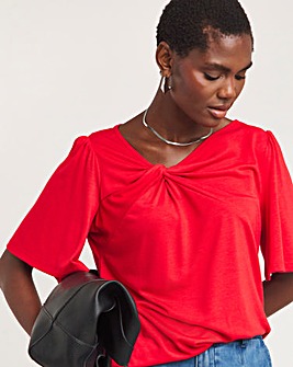 Red Twist Detail Angel Sleeve Top