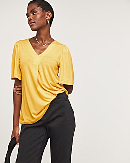 Yellow V Neck Angel Sleeve Top