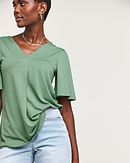 Mineral Green V Neck Angel Sleeve Top