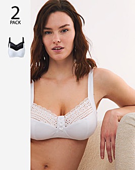 Pretty Secrets Jane 2 Pack Non Wired Bras C-F - White/Black