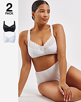 Pretty Secrets Jane 2 Pack Non Wired Bras C-F - White/Black