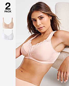 Pretty Secrets 2 Pack Front Fastening Back Support Bras B-DD Blush/White