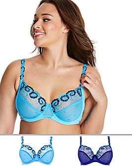 Pretty Secrets Joanna 2 Pack Navy/Blue Full Cup Embroidered Bra