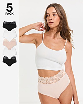 Pretty Secrets (5 Pack) Lace Top Full Brief Knickers Black/White/Blush