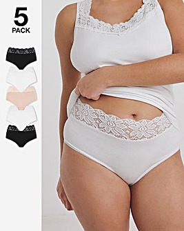 Pretty Secrets (5 Pack) Lace Top Full Brief Knickers Black/White/Blush