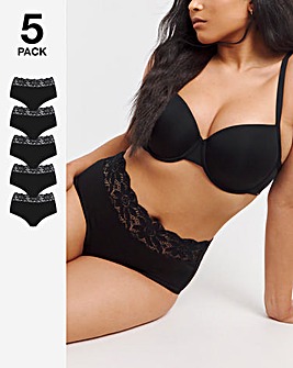 Pretty Secrets 5 Pack Lace Top Full Brief Knickers - Black