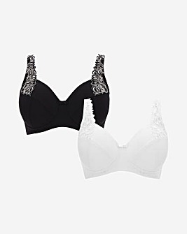 Pretty Secrets 2 Pack Flora Embroidered Full Cup Non Wired Black/White Bras