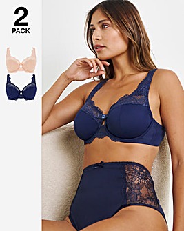 Pretty Secrets 2 Pack Lottie Lace Navy/Blush Full Cup Wired Bras B-G