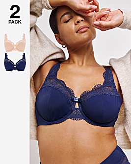 Pretty Secrets 2 Pack Lottie Lace Navy/Blush Full Cup Wired Bras B-G