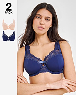 Pretty Secrets 2 Pack Lottie Lace Navy/Blush Full Cup Wired Bras B-G