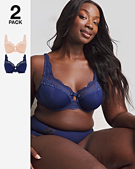 Pretty Secrets 2 Pack Lottie Lace Navy/Blush Full Cup Wired Bras B-G