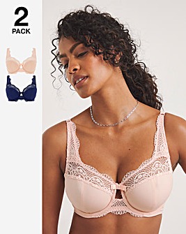 Pretty Secrets 2 Pack Lottie Lace Navy/Blush Full Cup Wired Bras