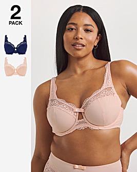 Pretty Secrets 2 Pack Lottie Lace Navy/Blush Full Cup Wired Bras