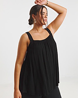 Black Crinkle Ruched Strap Cami