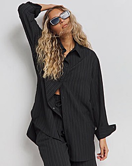 Black Textured Relaxed Long Sleeve Shirt