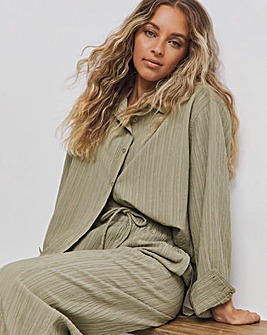 Sage Green Textured Relaxed Long Sleeve Shirt