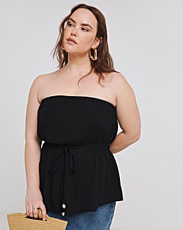 Black Crinkle Bandeau Shell Tie Top