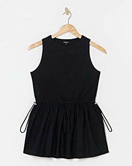 Simply Be Black Sleeveless Poplin Jersey Mix Tank Top