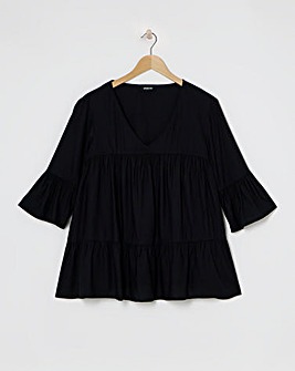 Simply Be Black Viscose V Neck Tiered Smock Blouse