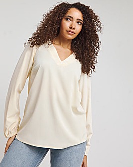 Buttermilk V Neck Long Sleeve Boxy Blouse