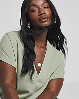 Sage Green V Neck Short Sleeve Boxy Blouse