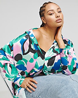 Multi Print Oversized Satin Shirt