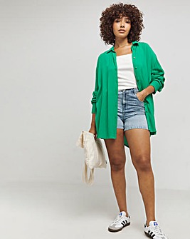 Green Oversized Crinkle Shirt