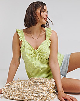 Lime Check Gingham Ruched Cami