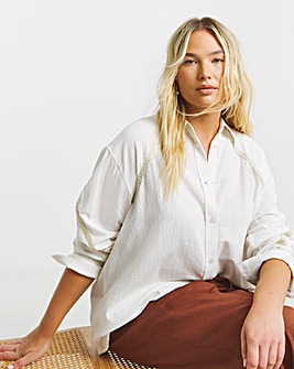 Ivory Artisan Long Sleeve Relaxed Shirt With Lurex Trim