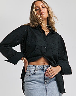 Black Broderie Long Sleeve Shirt