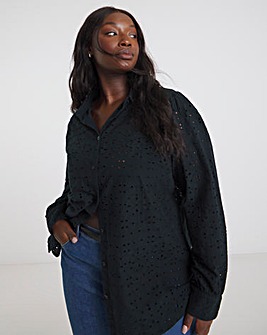 Simply Be Black Broderie Long Sleeve Shirt