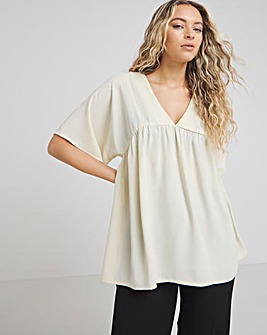 Cream V Neck Short Sleeve Smock Top