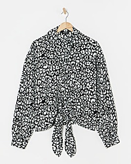 Simply Be Mono Print Tie Front Long Sleeve Shirt