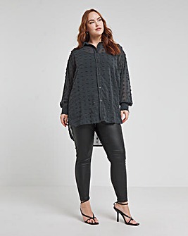 Charcoal Grey Relaxed Dip Back Georgette Dobby Shirt