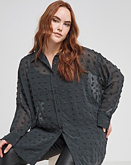 Charcoal Grey Relaxed Dip Back Georgette Dobby Shirt