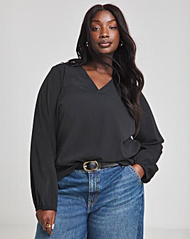 Black Long Sleeve Viscose Relaxed Blouse