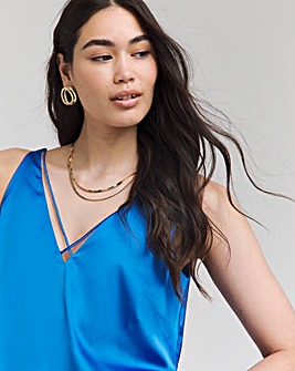 Bright Blue Sleeveless Criss Cross Satin Cami