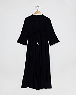 Simply Be Black Embroidered Trim Longline Kimono With Shell Tie