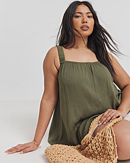 Khaki Crinkle Ruched Strap Cami